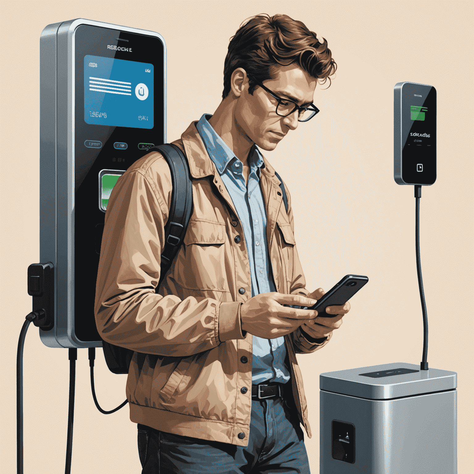 Illustration of a person using a mobile phone to recharge their account balance