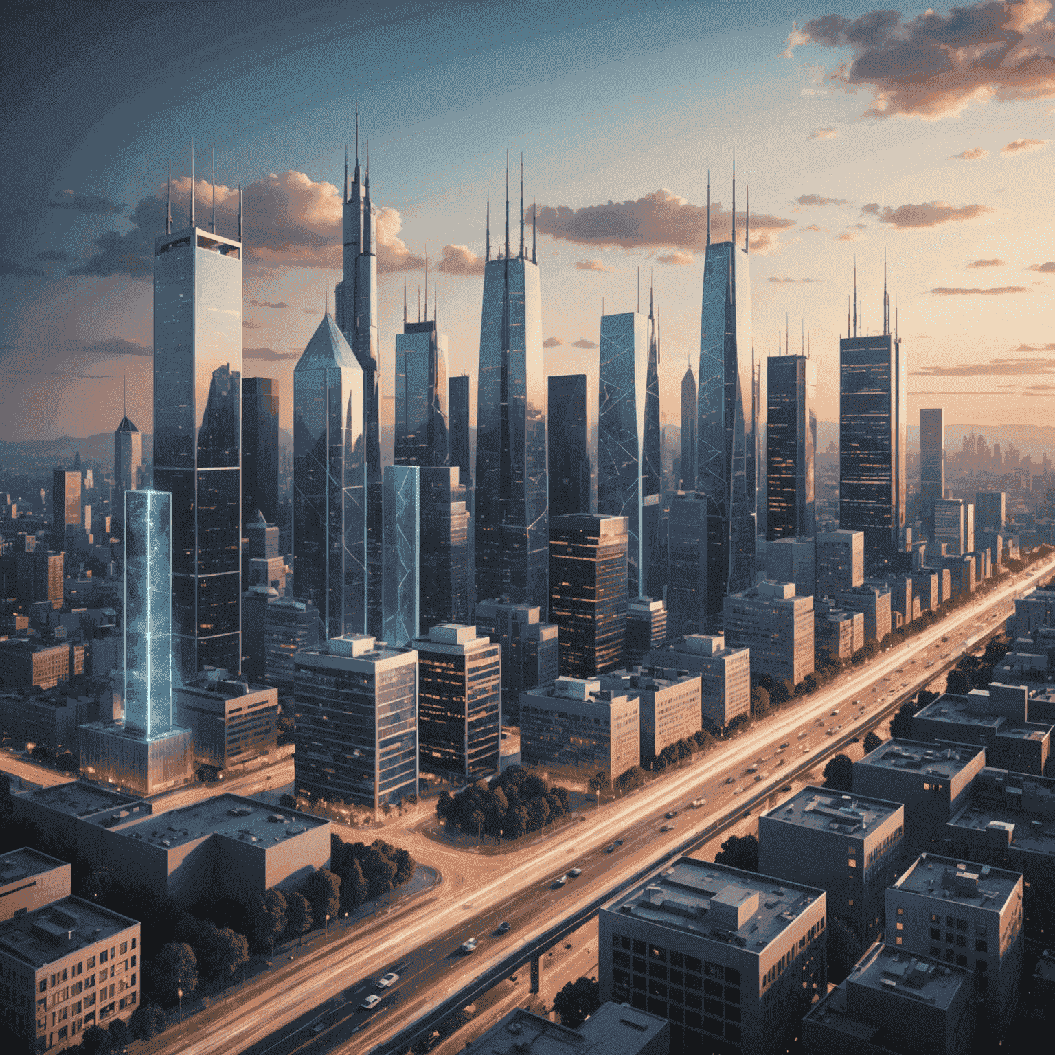 Illustration of a cityscape with 5G towers providing high-speed internet connectivity